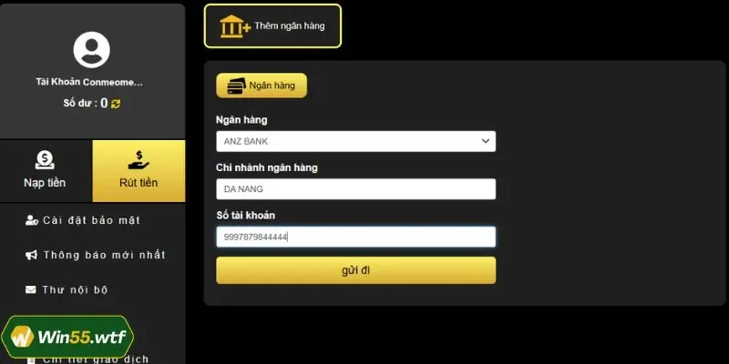 4 bước ngắn gọn để nhận tiền từ WIN55 về tài khoản ngân hàng