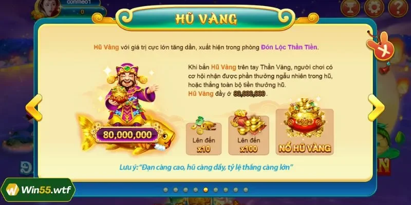 3 hũ thưởng Bạc, Vàng và Rồng trong game